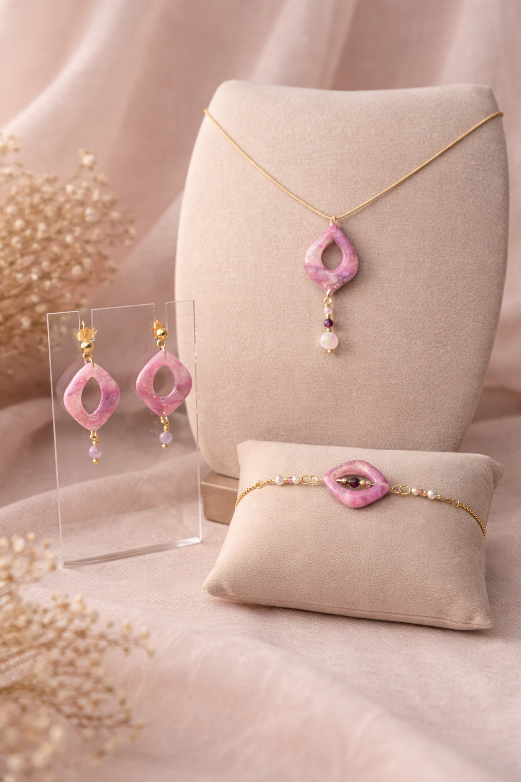 Conjunto Colar, Brincos e Pulseira Ametis