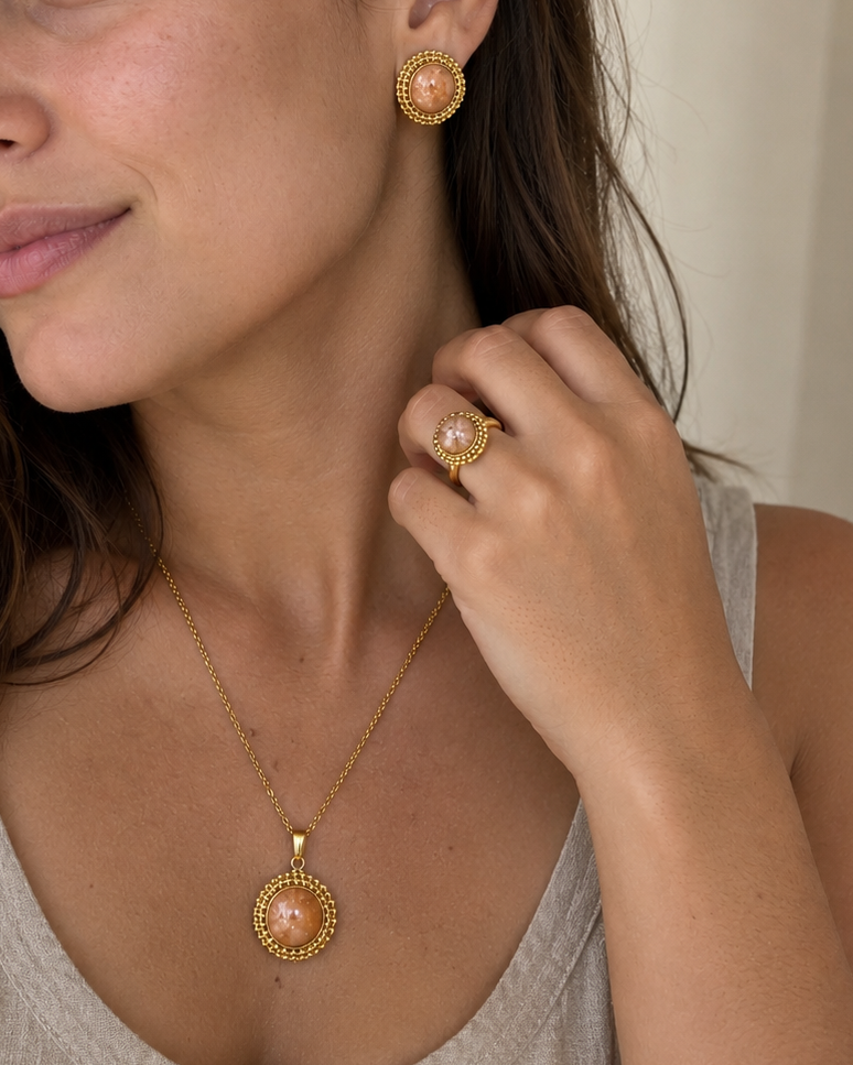 Conjunto Colar, Brincos e Anel Halo XII